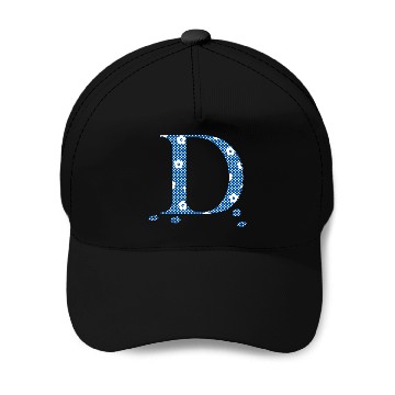 Discover Flower Patterned Letter D (blue & dots) Baseball Caps