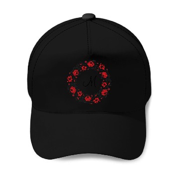 Discover Cross-stitch Red Roses Circle Monogram Initial Baseball Caps