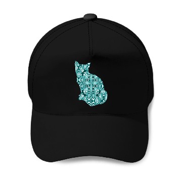 Discover Teal Patterned Cat Baseball Caps