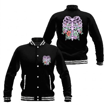 Discover Pastel Goth Rib Cage Skeleton Flowers Baseball Jackets
