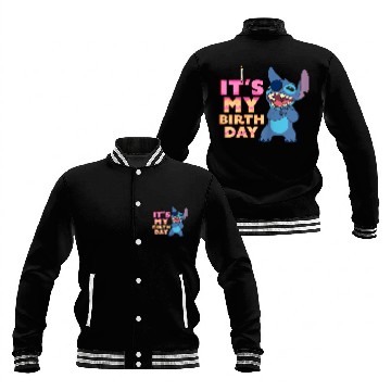 Discover Disney Lilo Stitch It's My Birthday Happy Text Stack Baseball Tees Baseball Jackets