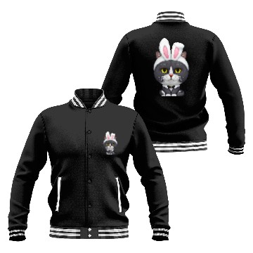 Discover black cats Paws Black White Cat in the Easter Bunny Costume Baseball Jackets