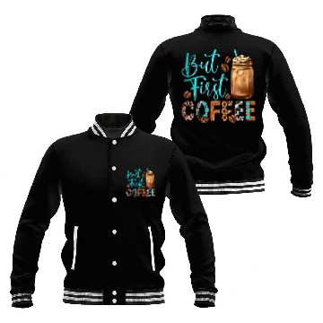 Discover CF Coffee But First Coffee Lover Gift Saying Quotes Leopard Plaid Baseball Jackets
