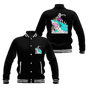Discover Funny Skeleton Surfing Shark Halloween Baseball Jackets