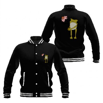 Discover Flower Frog Embroidered Crewneck Baseball Jackets