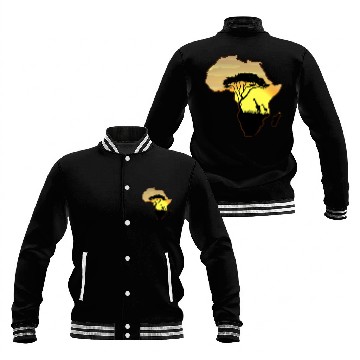 Discover Africa Map African landscape savannah sunset giraffe Baseball Tees Baseball Jackets