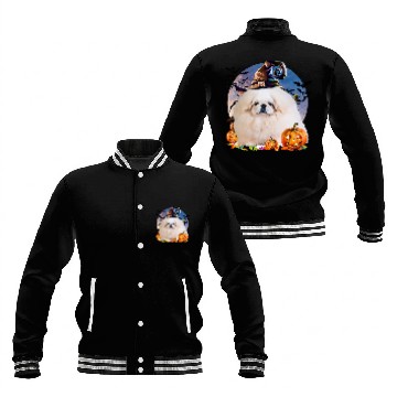 Discover Dog Halloween Pekingese Jack O Lantern Pumpkin Moon 55 Baseball Tees Baseball Jackets