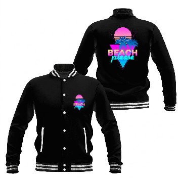 Discover Beach Please Vaporwave Retro Palm Tree Sunset Synthwave Baseball Tees Baseball Jackets