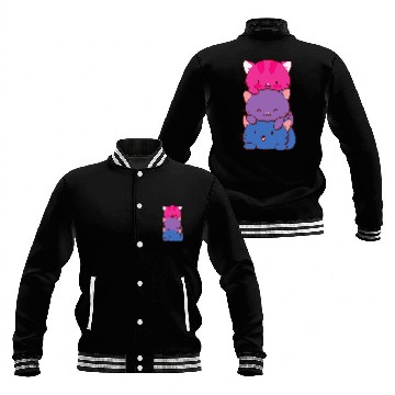 Discover Bisexual Pride Kawaii Kitty Cat Stack Anime Baseball Tees Baseball Jackets