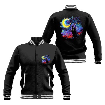 Discover Haunted House with Moon and border Starry Night Art by Aja Baseball Tees Baseball Jackets