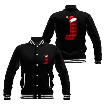 Discover Christmas Plaid Initial Letter J Monogram Santa Hat Graphic Baseball Jackets