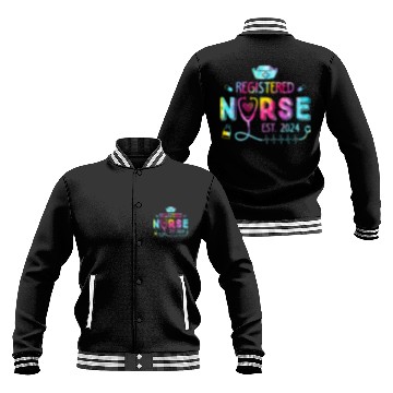 Discover Registered nurses Est 2024 Nursing Student RN Graduate Tiedye Baseball Jackets