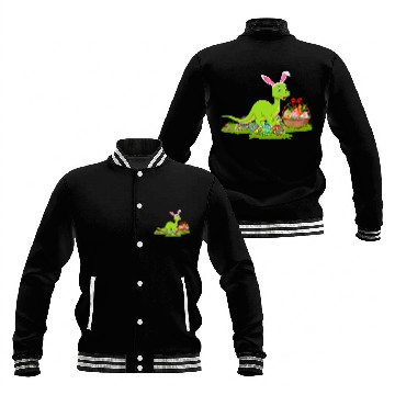 Discover Funny Easter Egg Hunting Bunny Brontosaurus Dinosaur Easter Baseball Jackets