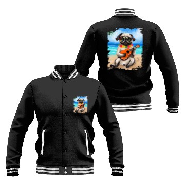 Discover Funny Ukulele Hawaiian Aloha Dog Pug Playing Ukulele Beach Baseball Tees Baseball Jackets