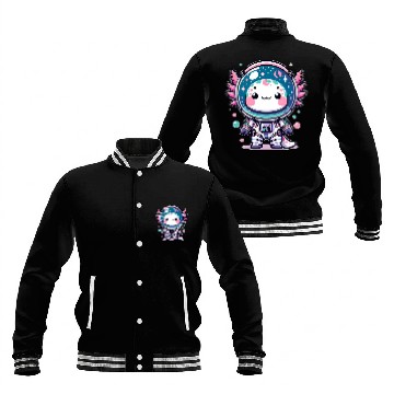 Discover Kawaii Astro Axolotls Exploring Cosmic Galaxies Baseball Jackets