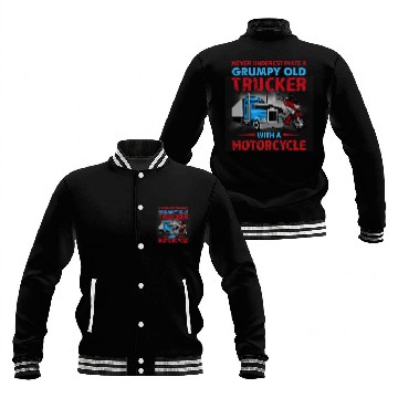 Discover Never Underestimate A Grumpy Old Trucker With Motorcycle Baseball Tees Baseball Jackets