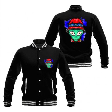 Discover Aliens UFO face Funny Space Planets Galaxy Solar System Zip Baseball Jackets
