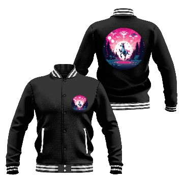 Discover Unicorn Pet round midnight sunset with ufo alien abduction Baseball Jackets