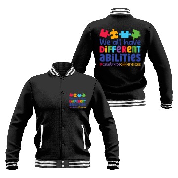 Discover Autism Puzzle We All Have Different Abilities Neurodiversity Autism Mom Baseball Tees Baseball Jackets