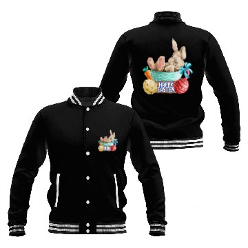 Discover Coffee Fun Very Happy Easter Bunny Coffee Cup Carrot and Easter Egg Baseball Jackets