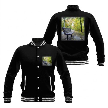 Discover Bench at Horn Pond in Autumn Baseball Tees Baseball Jackets