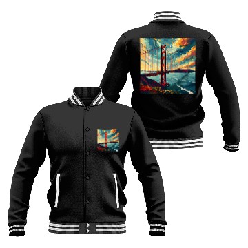 Discover Golden Gate Bridge Sky Colorful Illustration Graphic Zip Baseball Jackets