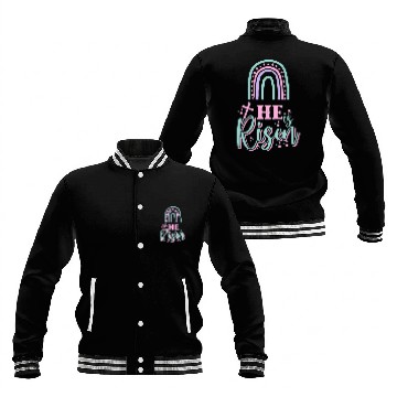 Discover Christian Jesus Easter Day He is Risen Rainbow Baseball Jackets