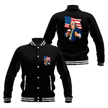 Discover Beer Fun Boozing Benjamin Franklin With Beer Mug Funny Baseball Jackets