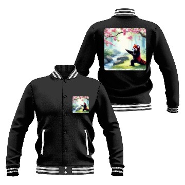 Discover Panda Pet Red Panda Practicing Tai Chi In A Peaceful Garden Stream Baseball Jackets