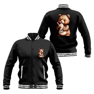 Discover Bear Pet Cute Bear Drinking Boba Bubble Milk Tea Kawaii Animal Lovers Baseball Jackets