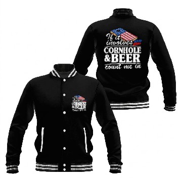 Discover Beer Fun If It Involves Cornhole Beer Count Me In USA Flag Cornhole 2 Baseball Jackets