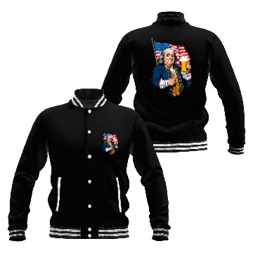 Discover Beer Fun Benjamin Franklin With Beer Mug Design Baseball Jackets