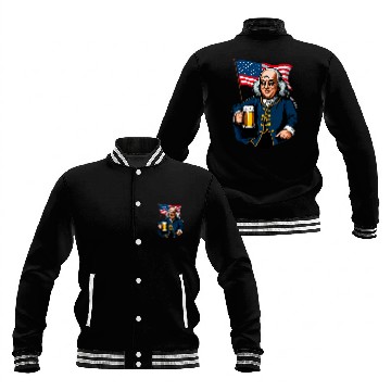 Discover Beer Fun Benjamin Franklin With Beer Mug American Flag Baseball Jackets