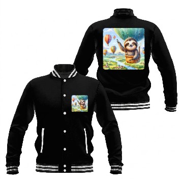 Discover Sloth Pet Piloting A Balloon Sky Landscape Adventure Baseball Tees Baseball Jackets
