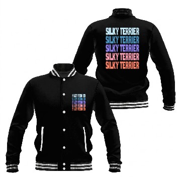 Discover Funny Modern Repeated Text Design Silky Terrier Baseball Jackets