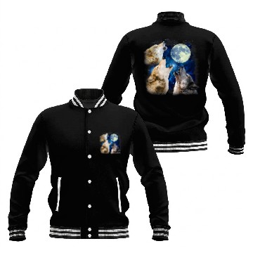 Discover Three Wolfs Howling At The Moon 2Wolves Lover Starry Night Baseball Tees Baseball Jackets