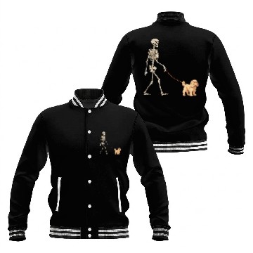Discover Funny Cocker Spaniel Skeletons Dog Walking Halloween Baseball Jackets