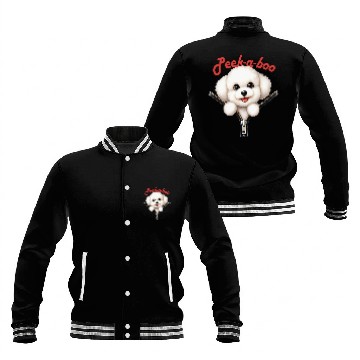 Discover Funny Peekaboo Bichon Frise Baseball Jackets