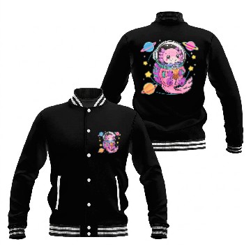 Discover Kawaii Axolotls Bubble Boba Tea Astronaut In Space Baseball Jackets