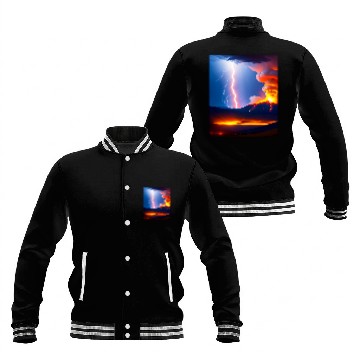 Discover Lightning Storm during an Volcanic eruption Baseball Jackets