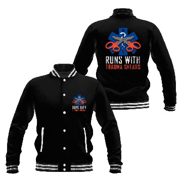 Discover Runs With Trauma Shears Gift Ambulance EMT First Aider Baseball Jackets