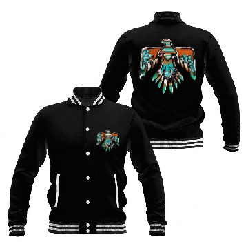 Discover western boho cowhide turquoise native american thunderbird Baseball Jackets