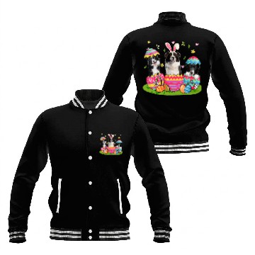 Discover Three Bunny Border Collie Inside Easter Egg Happy Easter Baseball Jackets