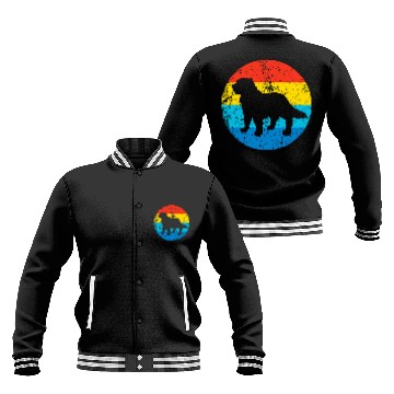 Discover Newfoundland Dog Breed Silhouette Retro 1970s Circle Baseball Jackets