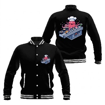 Discover Kawaii Octopuss Chef Serving Up Conveyor Belt Sushi Baseball Tees Baseball Jackets