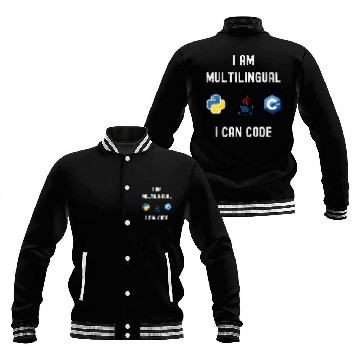 Discover Funny Nerdy I am Multilingual I Code Computer Programmer Zip Baseball Jackets