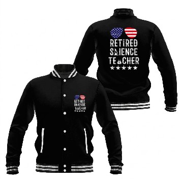 Discover Retired Science Teacher US Flags School Retirement Baseball Jackets