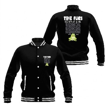 Discover Time Flies 100 Days School Frog Funny 100th Day Student Baseball Tees Baseball Jackets