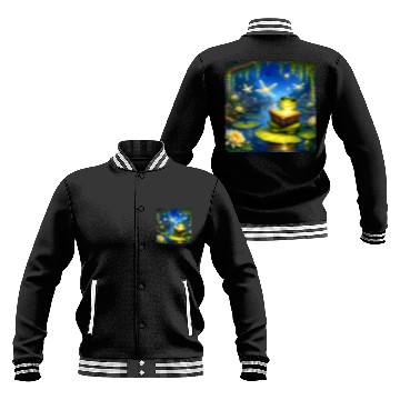 Discover Frog Reading Fairy Tale Book With Fireflies Magical Pond Baseball Jackets