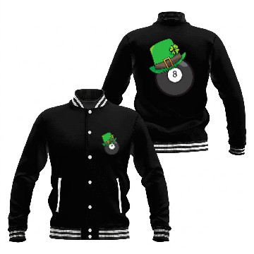 Discover Fun St Patricks Day Billiard Lucky Pool Player 8 Ball Zip Baseball Jackets